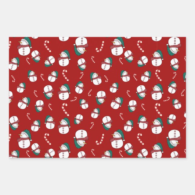 Snowmen and Candy Canes Wrapping Paper Sheet (Front)