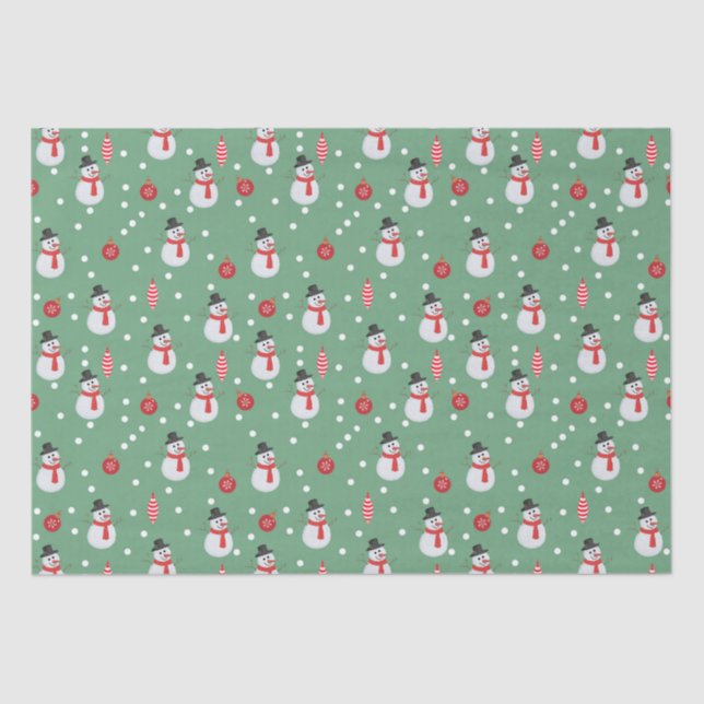 Snowmen and Christmas Ornaments Tissue Paper (Front)