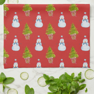 Snowmen and Christmas Trees Pattern Kitchen Towel