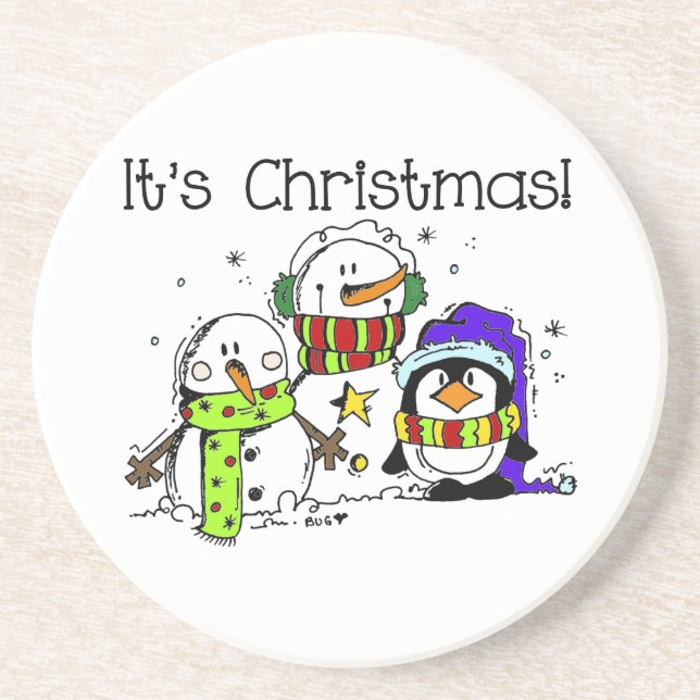 Snowmen and Penguins It's Christmas Coaster (Front)