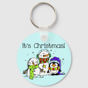 Snowmen and Penguins It's Christmas Keychain