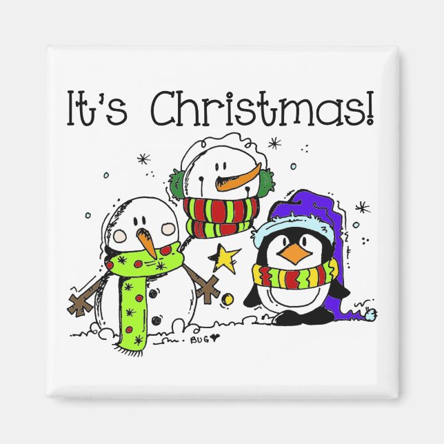 Snowmen and Penguins It's Christmas Magnet (Front)