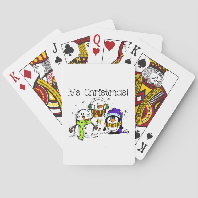 Snowmen and Penguins It's Christmas Playing Cards (Back)