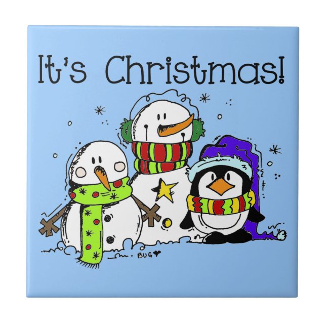 Snowmen and Penguins It's Christmas Tile (Front)