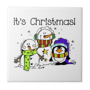 Snowmen and Penguins It's Christmas Tile
