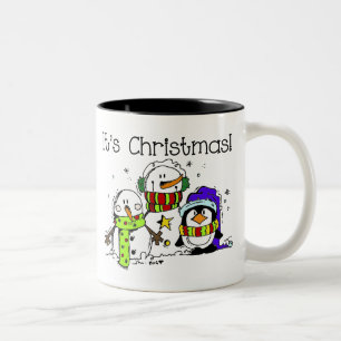 Snowmen and Penguins It's Christmas Two-Tone Coffee Mug