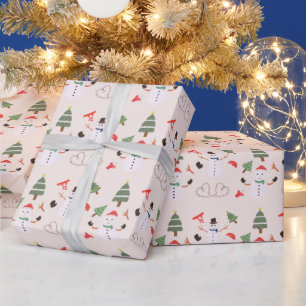 Snowmen and Pine Trees Beige Trees Christmas Wrapping Paper
