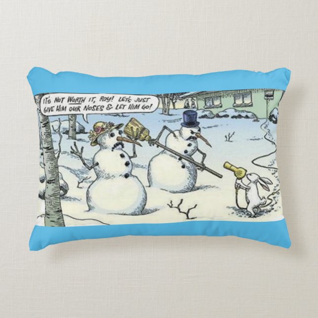 Snowmen and Rabbit Standoff Decorative Pillow (Front)