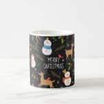 Snowmen and Reindeer Christmas Black Coffee Mug<br><div class="desc">Cute christmas pattern design with hand drawn nature symbols snowmen,  reindeer,  holly,  snow, </div>