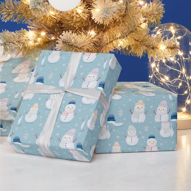 Snowmen and Snowflakes Modern Christmas Wrapping Paper (Holidays)