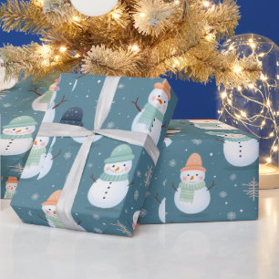 Snowmen and Snowflakes Modern Christmas Wrapping Paper
