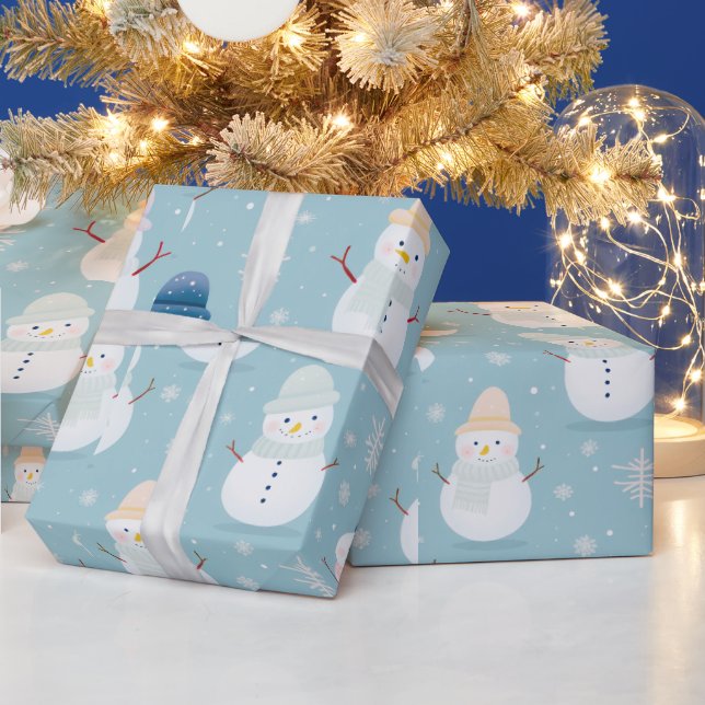 Snowmen and Snowflakes Modern Christmas Wrapping Paper (Holidays)