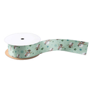 Snowmen and snowflakes satin ribbon