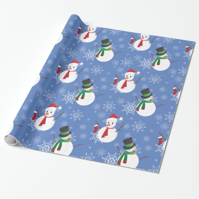 Snowmen and Snowflakes Wrapping Paper (Unrolled)