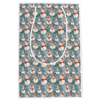Snowmen aquarelle sur le sac cadeau bleu