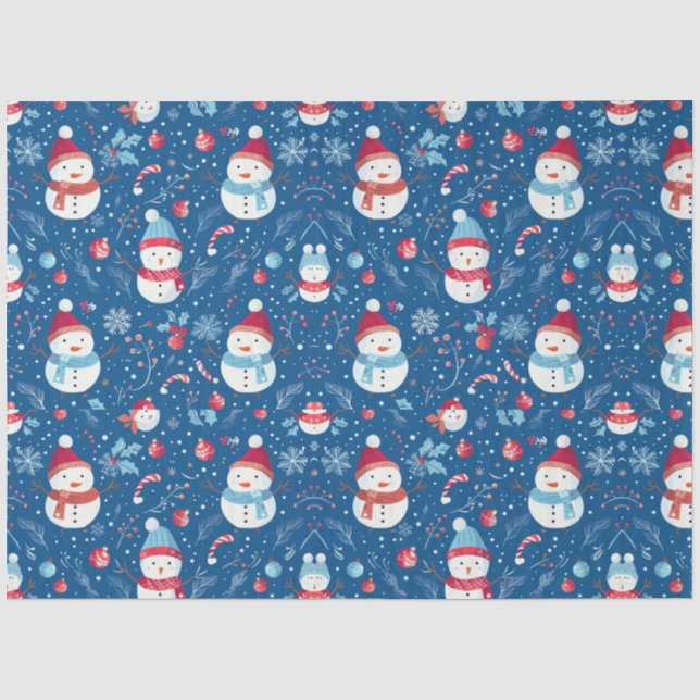 Snowmen Berries Candy Canes Christmas Tissue Paper (Front)