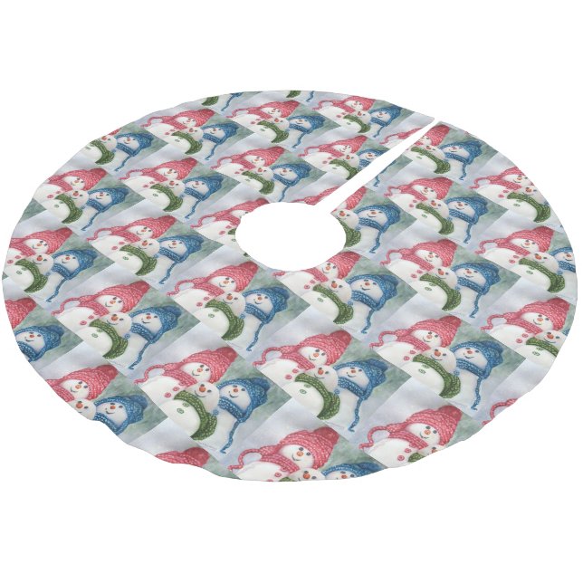 SNOWMEN BRUSHED POLYESTER TREE SKIRT (Angled)