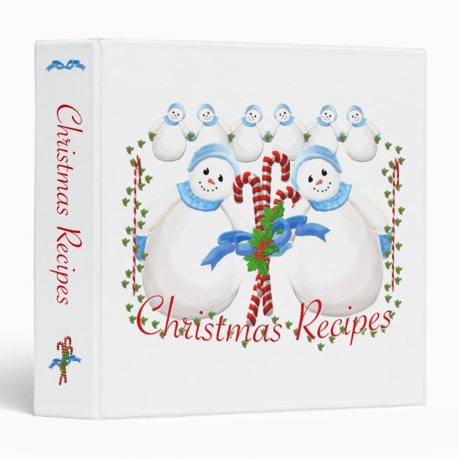 Snowmen Candy Canes Holiday Recipe Binder (Front/Spine)