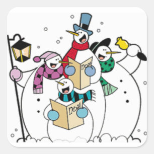 Snowmen Carol Singing Square Sticker