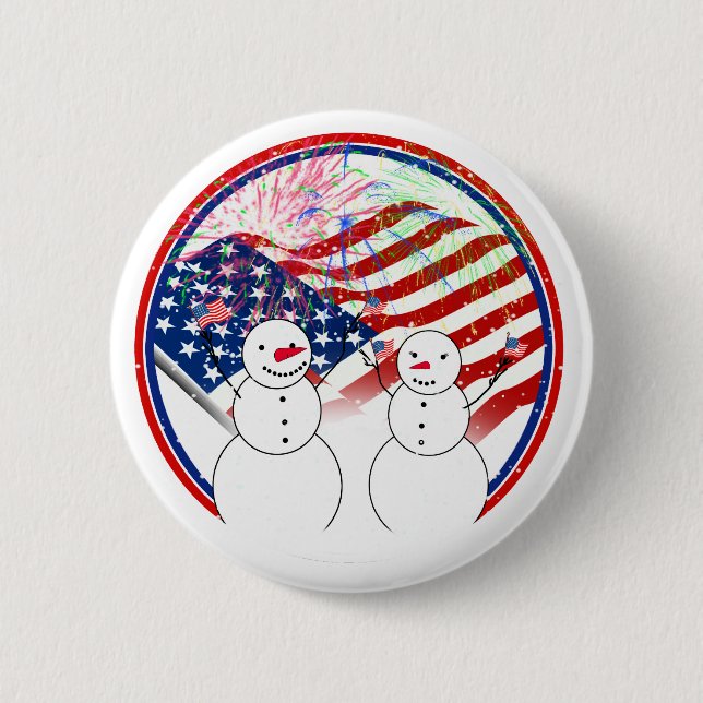 Snowmen Celebrating Independence 2 Inch Round Button (Front)