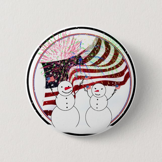 Snowmen Celebrating Independence 2 Inch Round Button (Front)
