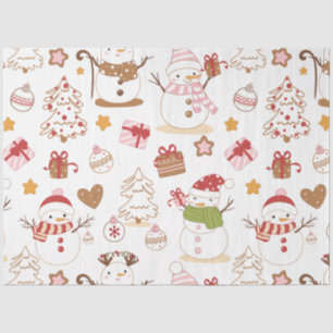 Snowmen Christmas Trees Ornaments Hearts Christmas Tissue Paper