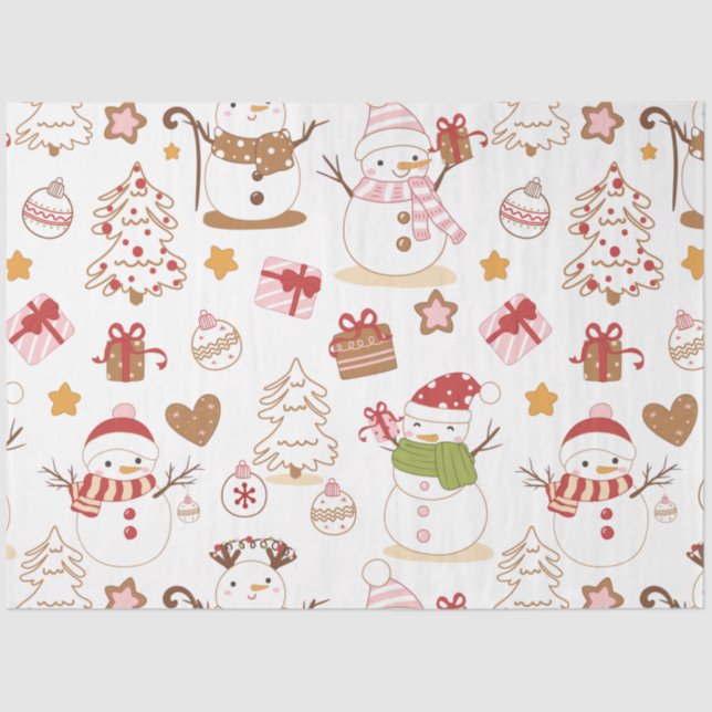 Snowmen Christmas Trees Ornaments Hearts Christmas Tissue Paper (Front)