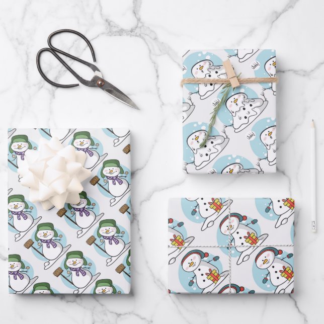 Snowmen Christmas Wrapping Paper Sheets (Front)