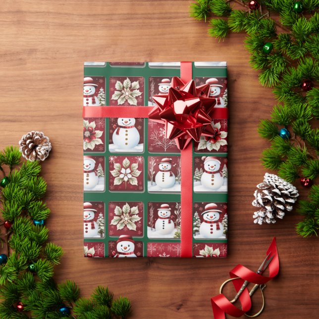 Snowmen Collage Wrapping Paper (Holiday Gift)