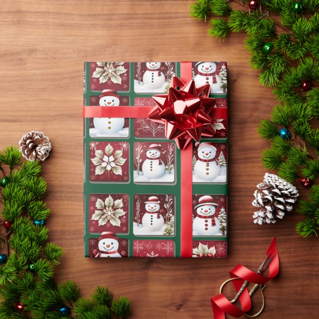Snowmen Collage Wrapping Paper (Holiday Gift)