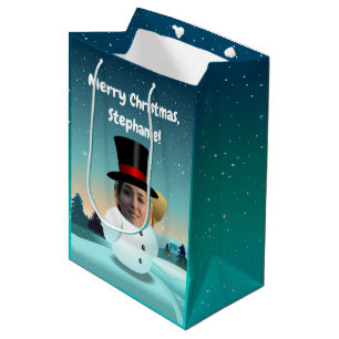 Snowmen Couple Featuring Your Portraits Medium Gift Bag