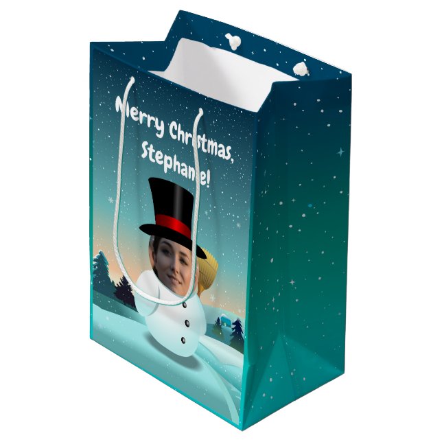 Snowmen Couple Featuring Your Portraits Medium Gift Bag (Front Angled)