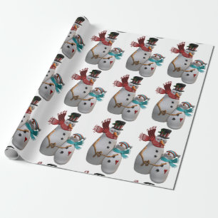Snowmen couple hugging winter snowmen wrapping paper