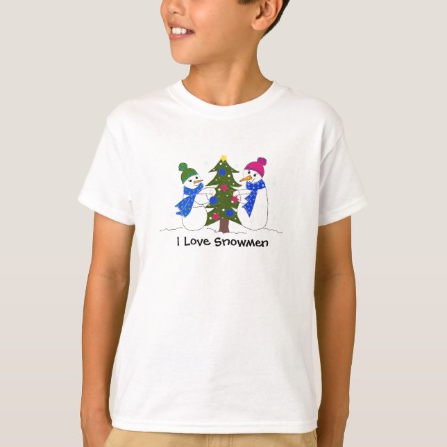 Snowmen Decorating a Tree T-Shirt (Front)