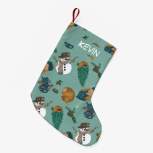 Snowmen, deer, cookies. Custom with the name. Small Christmas Stocking