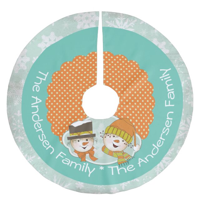 Snowmen Dots and Snowflakes Holiday Tree Skirt (Front)