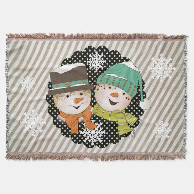 Snowmen Dots and Stripes Holiday Throw (Front)