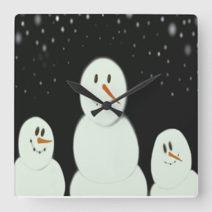 Snowmen Enjoying The Starry Night Painting Square Wall Clock