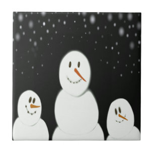 Snowmen Enjoying The Starry Night Painting Tile