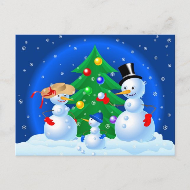 Snowmen Family Fun Holiday Postcard (Front)