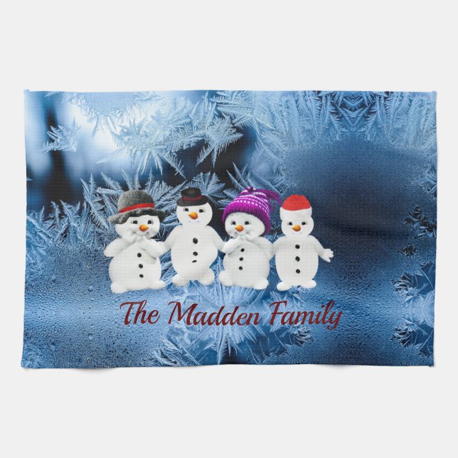 Snowmen Family of Four Custom Kitchen Towels (Horizontal)