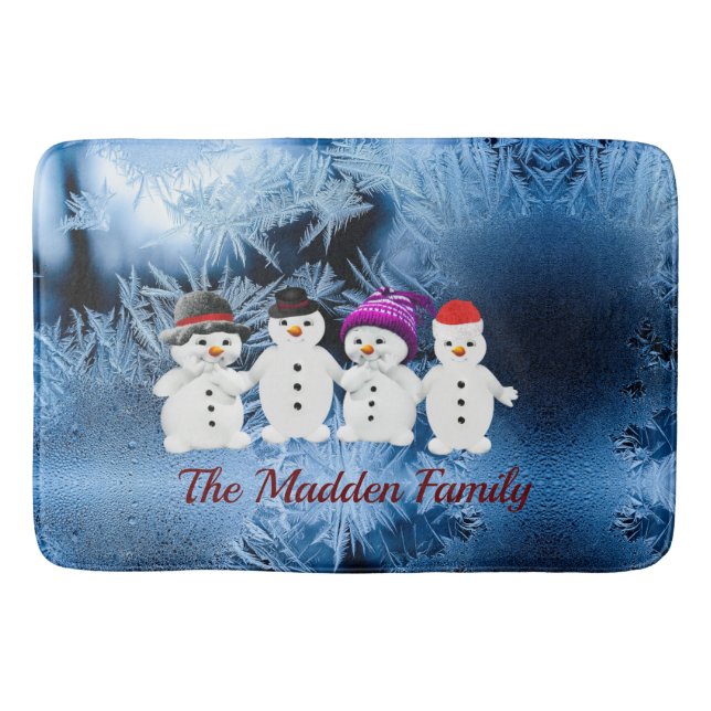 Snowmen Family of Four Holiday Custom Bath Mat (Front)