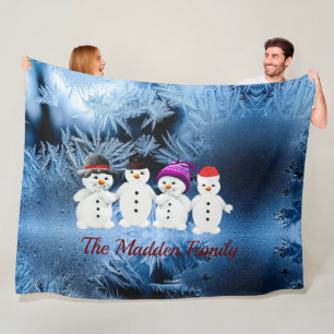 Snowmen Family of Four Personalized Fleece Blanket