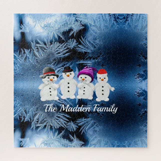 Snowmen Family of Four Personalized Puzzle (Vertical)