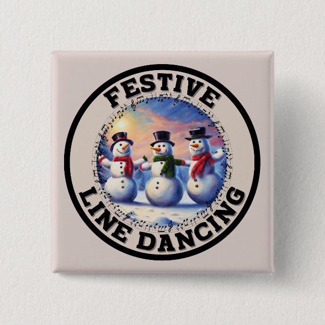 Snowmen Festive Line Dancing 2 Inch Square Button (Front)