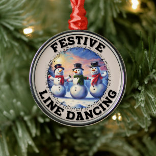 Snowmen Festive Line Dancing Metal Ornament