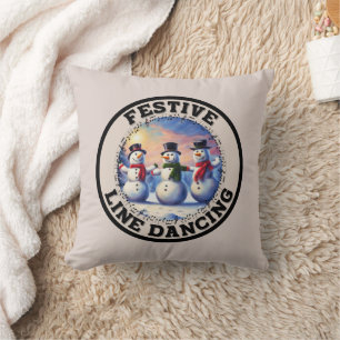 Snowmen Festive Line Dancing Throw Pillow