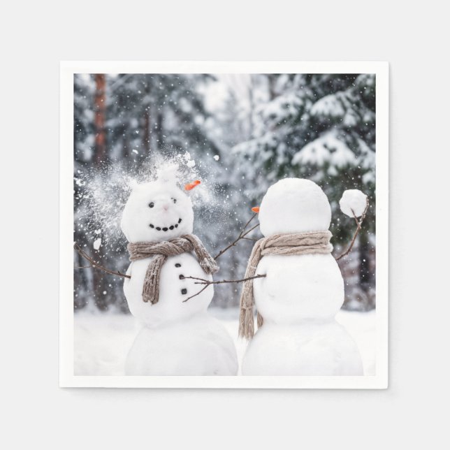 Snowmen Having a Snowball Fight Napkin (Front)