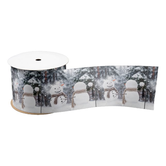 Snowmen Having a Snowball Fight Satin Ribbon (Spool)