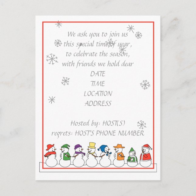 Snowmen Holiday Party Invitation Postcard (Front)